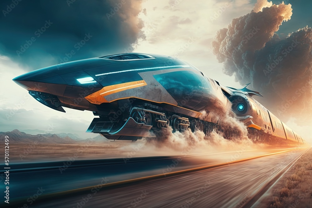 Obraz premium futuristic flaying fast train. Generative Ai