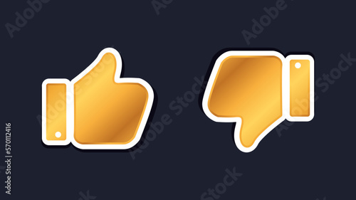 Golden thumb symbol. Social Media Like Icon isolated on black background.