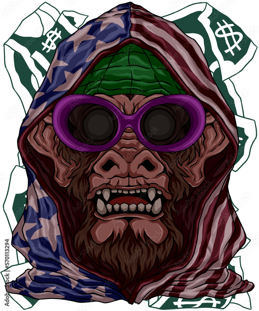 Fototapeta premium Monkey in retro fashion street art style