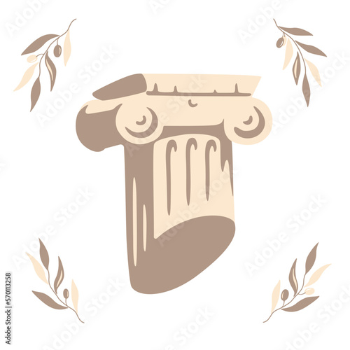 Broken ancient Greek order column capital modern flat cartoon illustration
