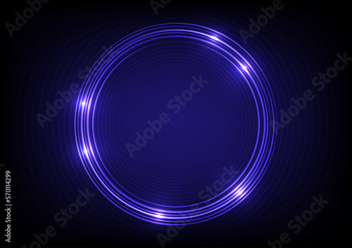 Abstact blue neon light line circle digital technology background