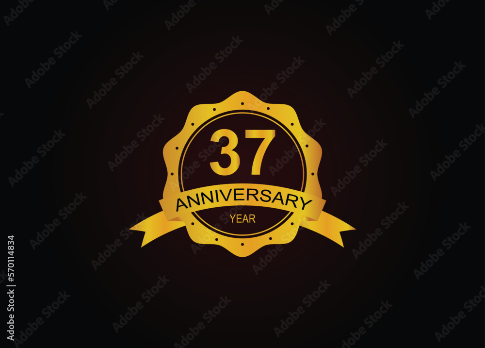 37th golden anniversary logo with ring and ribbon. 37th golden anniversary logo with ring and ribbon.