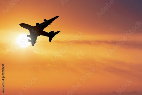 Passenger planes taking off from the airport. transportation and tourism concept