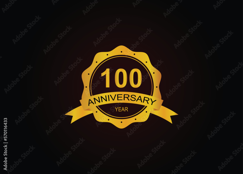 100th golden anniversary logo with ring and ribbon. 100th golden anniversary logo with ring and ribbon.