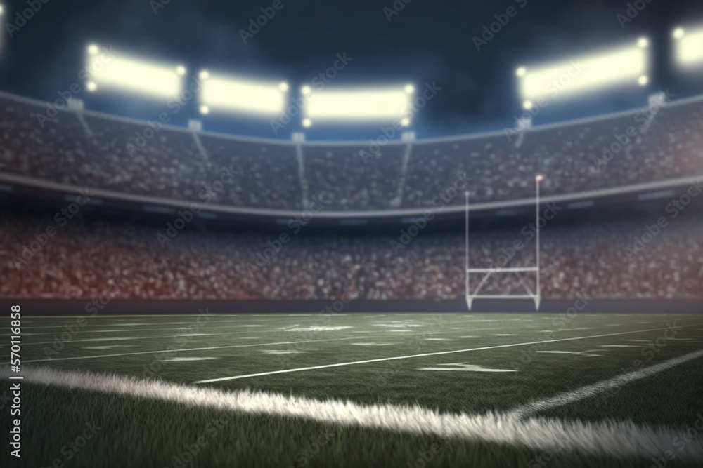 Fototapeta premium American football field shot from the corner of the field with generative ai