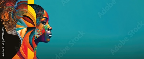 African American Culture Heritage, Black Woman Profile, Colorful Abstract Art, Racism Awareness, Social Justice Activism Concept