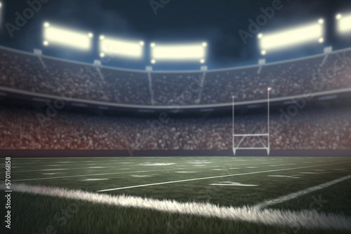 American football field shot from the corner of the field with generative ai