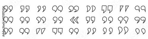 Set of doodle quote mark. Quotes icon vector set. Quotemarks outline, speech marks, inverted commas or talking marks collection. Talk bubble speech icon. Black quotes icon. Vector illustration