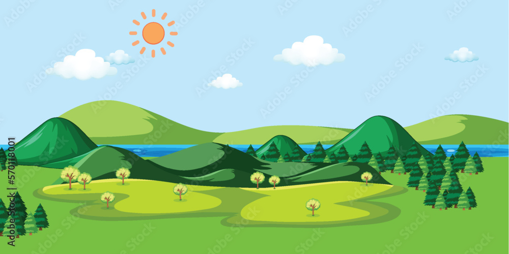 Fototapeta premium Nature landscape in cartoon style
