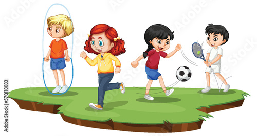 Happy children playing different sports