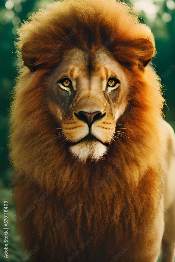 Lion face king portrait animal , Wildlife , generative ai