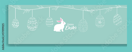 Easter Background with rabbit and easter eggs light green