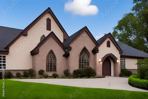 church in the village. english country church.  church concept. church. church exterior. AI generated. © Say it with silence.