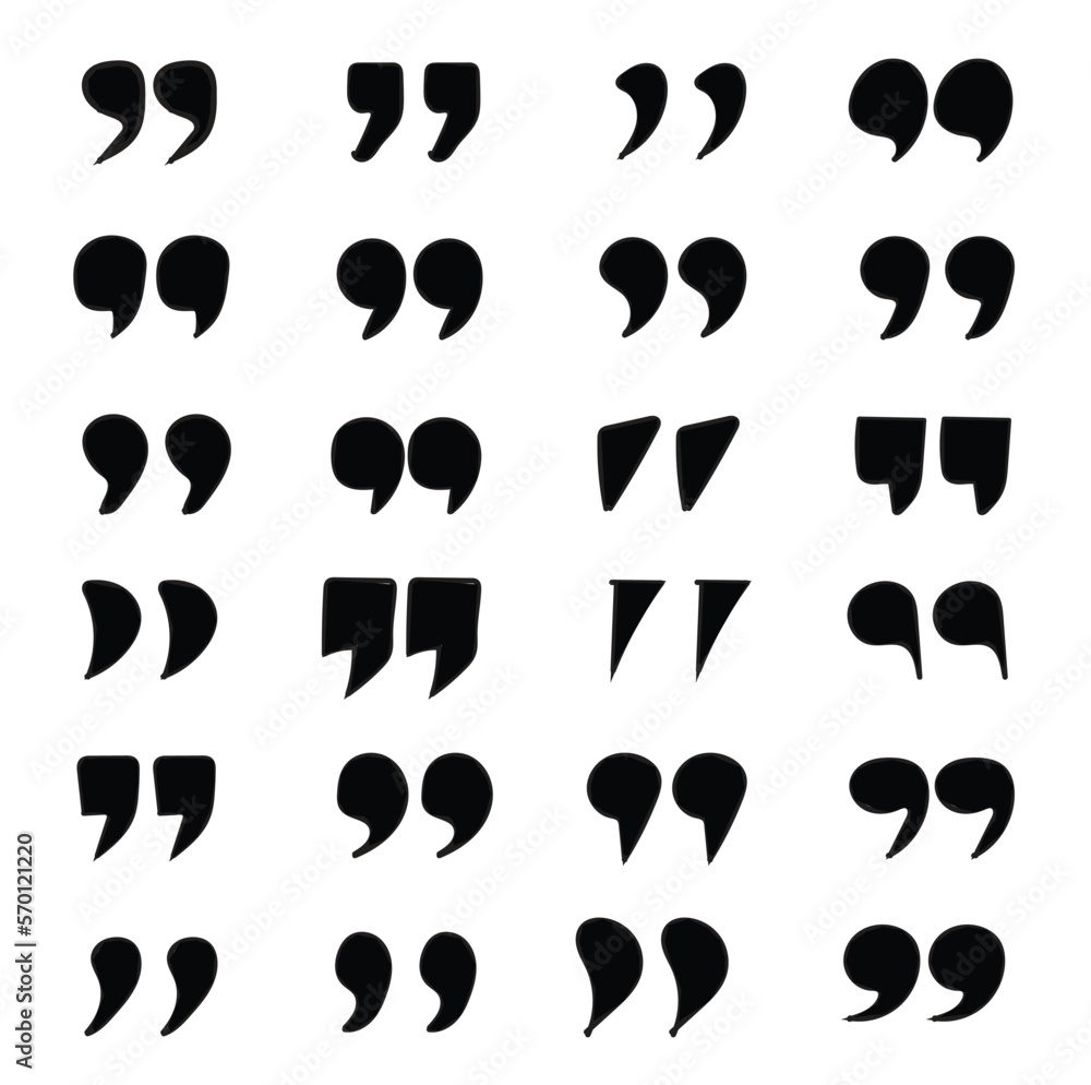 Set of doodle quote mark. Quotes icon vector set. Quotemarks outline, speech marks, inverted commas or talking marks collection. Talk bubble speech icon. Black quotes icon. Vector illustration Set of doodle quote mark. Quotes icon vector set. Quotemarks outline, speech marks, inverted commas or talking marks collection. Talk bubble speech icon. Black quotes icon. Vector illustration