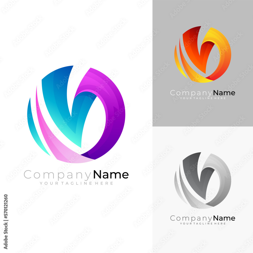 V logo and earth design combination, 3d style V logo and earth design combination, 3d style