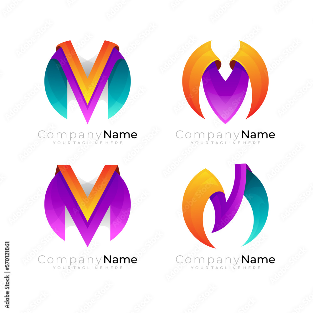 Letter M logo with circle design template, 3d style icons Letter M logo with circle design template, 3d style icons
