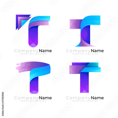 Abstract letter T logo with colorful design template, blue color