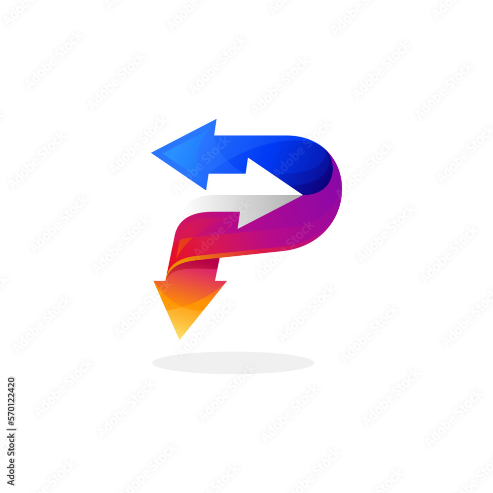 P logo and arrow design combination, 3d colorful logo template P logo and arrow design combination, 3d colorful logo template