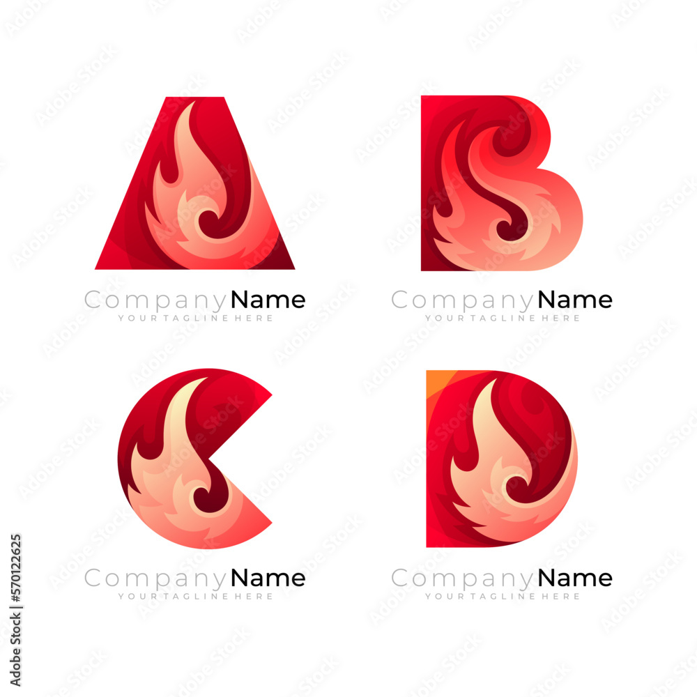 Font logo with fire design combination, red color and 3d style Stock ...