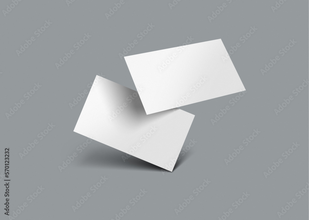 3D rendered floating in air modern Business visiting card mock-up template with front and back. Invite, identity, stationery, advertising, empty mockup for Presentation on isolated Grey background 3D rendered floating in air modern Business visiting card mock-up template with front and back. Invite, identity, stationery, advertising, empty mockup for Presentation on isolated Grey background