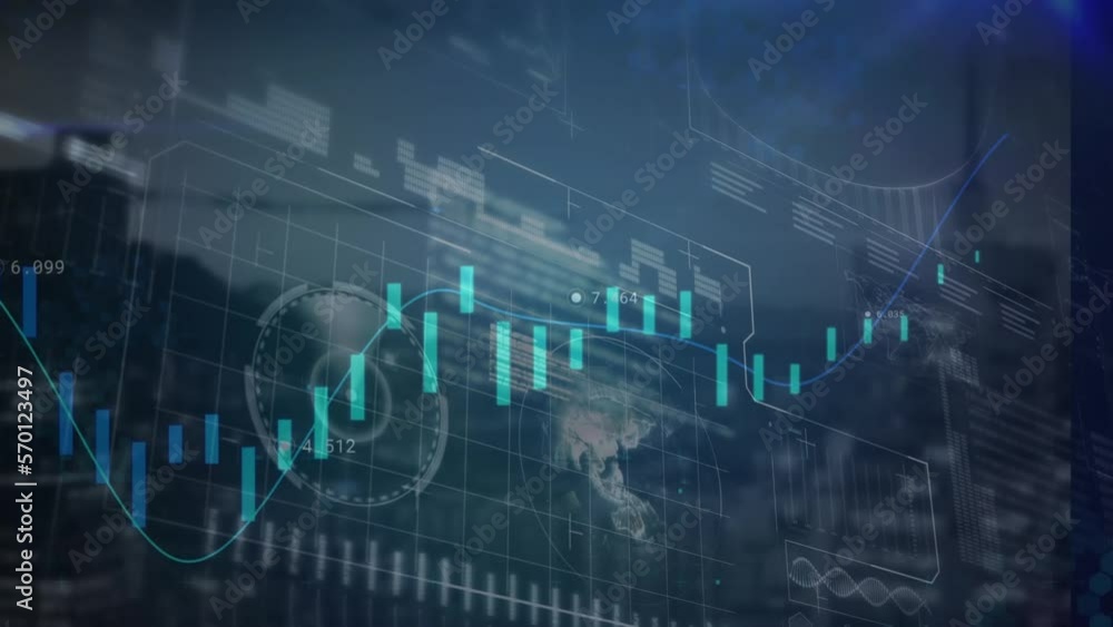 Animation of data processing over cityscape Animation of data processing over cityscape