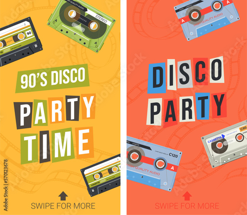 Disco party 90s retro entertainment and fun banner