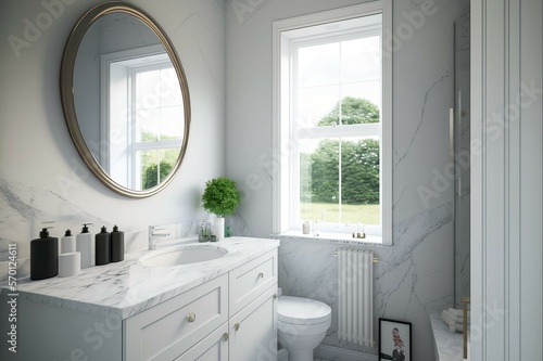 Modern light home interior background, mock up, bathroom, grey and white marbled © zwbookworm