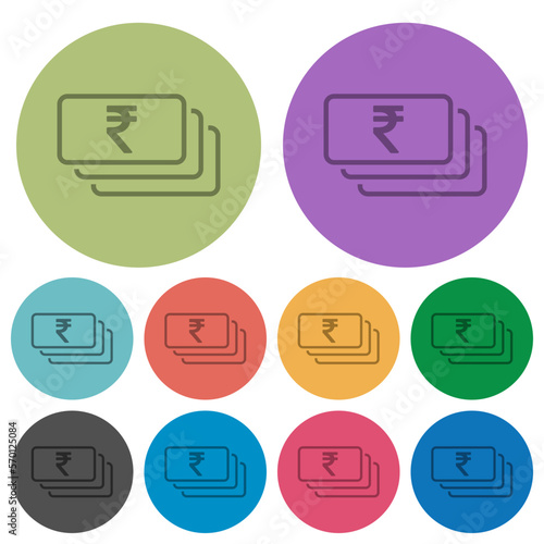 Indian Rupee banknotes outline color darker flat icons