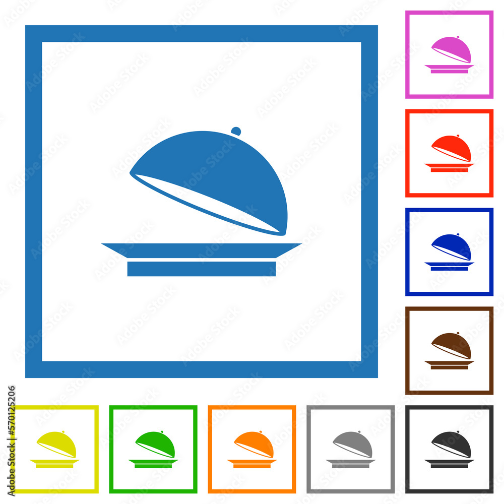 Open food tray flat framed icons Open food tray flat framed icons