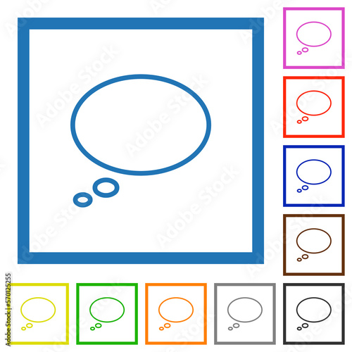 Single oval thought bubble outline flat framed icons