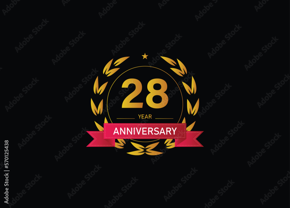 28th anniversary celebration with gold glitter color and white ...