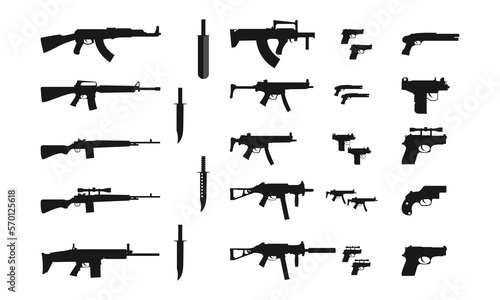 silhouette of weapon set on isolated background