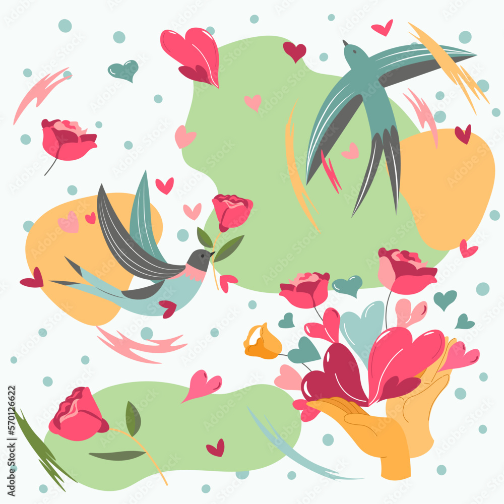 Bouquets and flowers in blossom, pattern print