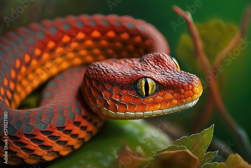 Poisonous snake, Malayan pit viper (Calloselasma rhodostoma) Hiding in Greenery  photo