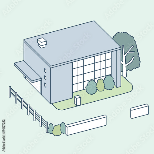 企業の建物。開かれた門