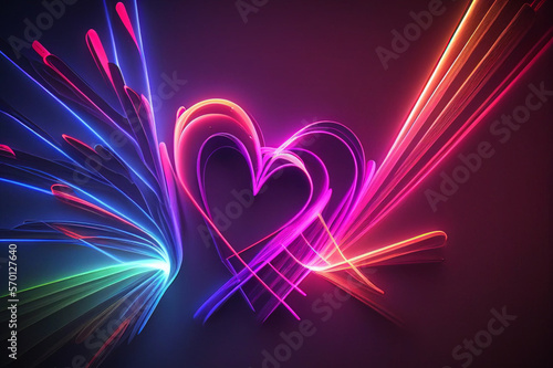 abstract background with hearts and lines neon colors AI generative