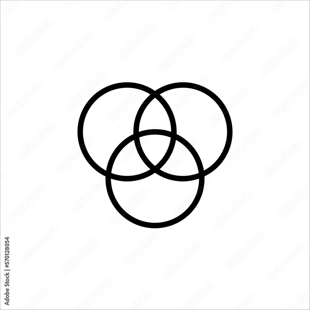 Discrete maths icon. Overlapping circles. Intersection. Venn diagram icon. vector symbol on white background Discrete maths icon. Overlapping circles. Intersection. Venn diagram icon. vector symbol on white background