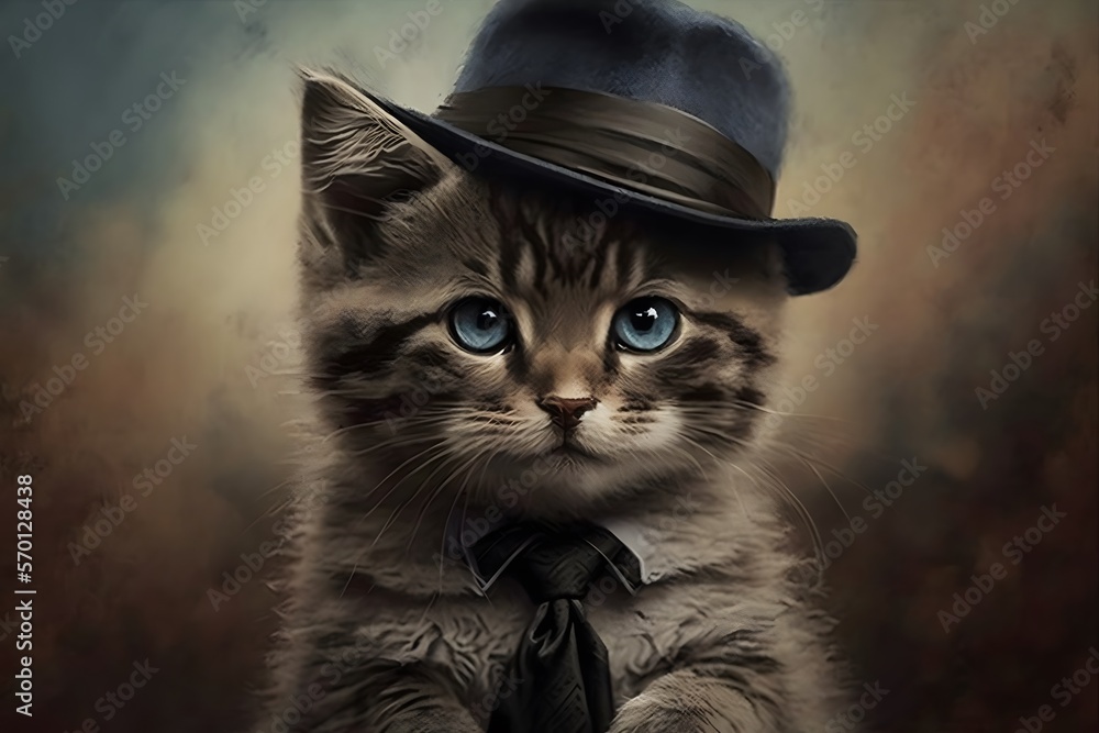 cat with hat created using AI Generative Technology
