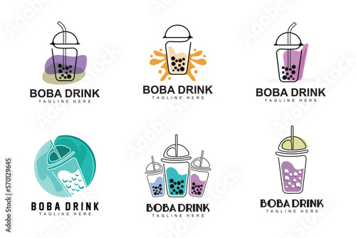 Boba Drink Logo Design, Modern Jelly Drink Bubble Vector, Boba Drink Brand Glass Illustration. Design Suitable For Cafes, Beverage Brands