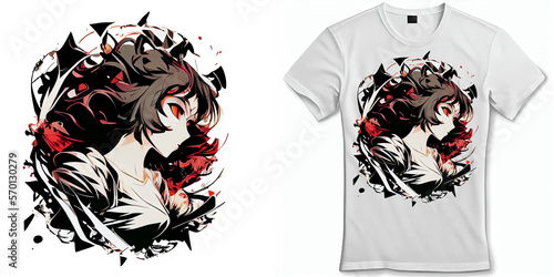 Anime beautiful young woman, t-shirt design