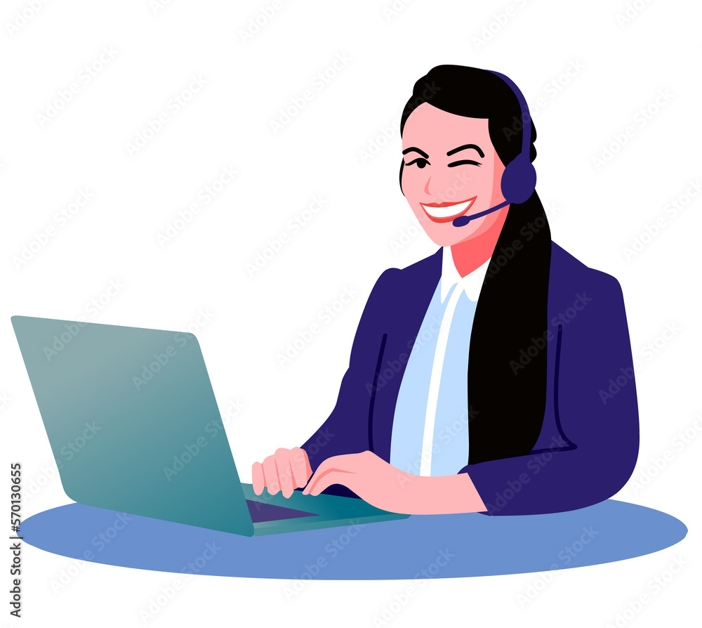 Professional business woman working on laptop customer service smile ...