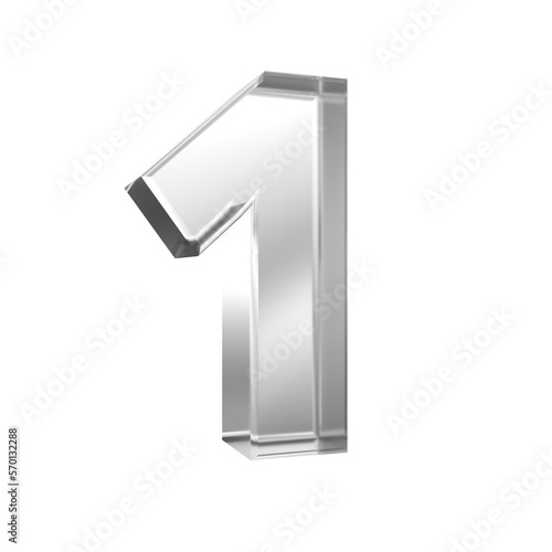 Glass alphabet 3d render,Number 1