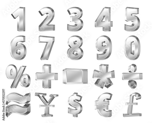 Set of transparent 3d glass numbers