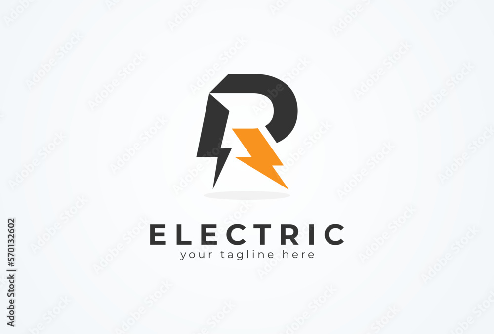 Initial Letter R Electric Logo, letter R with thunder bolt icon inside