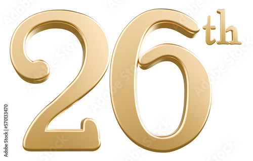 Happy Anniversary 26th year 3d gold number with Generative AI