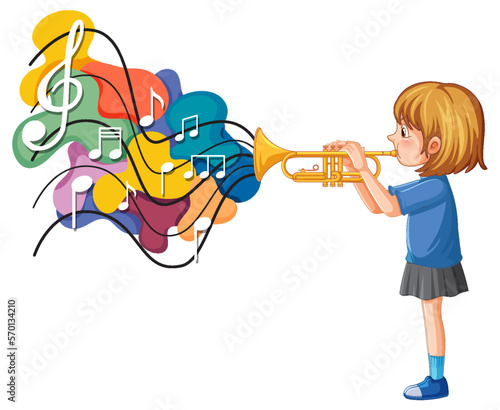 A girl playing trumpet cartoon