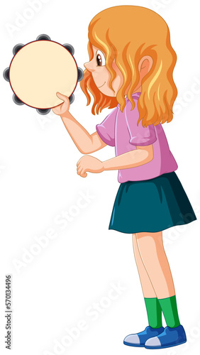 A girl playing tambourine musical instrument