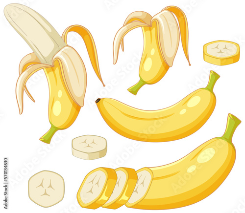 Ripe bananas in whole and sliced