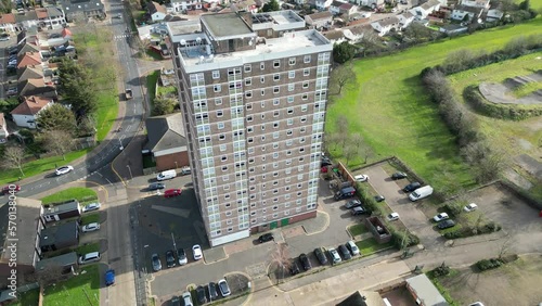 Tower block in Dagenham London UK Drone, Aerial, overhead top down view photo