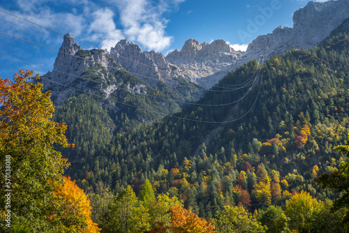 Bavarian alps and valleys from above at dramatic autumn sky, Mittenwald, Germany